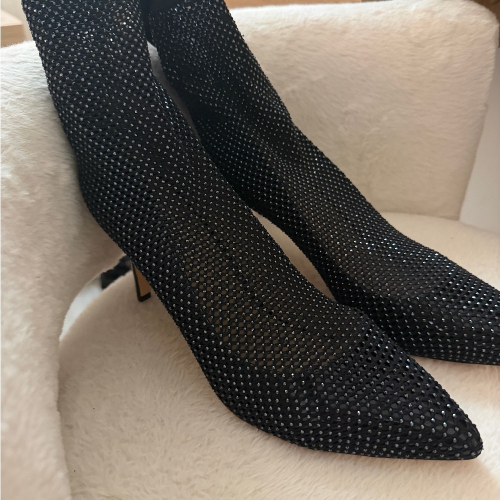 Badgley Mischka Black Crystal-Studded Pointed Sock Boots